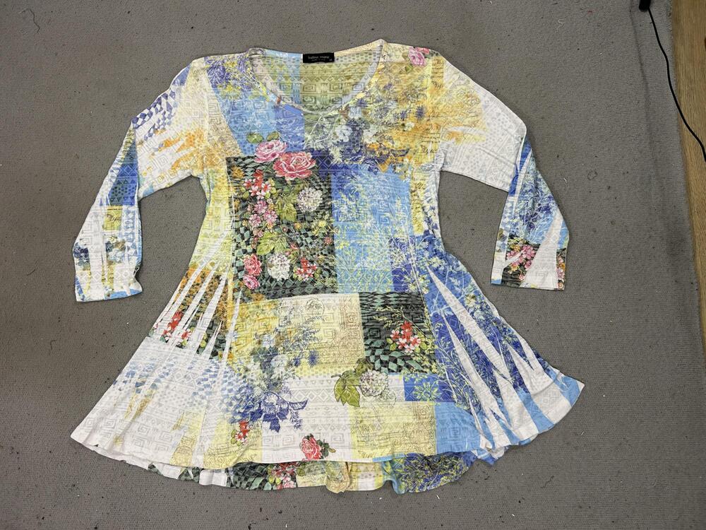 Y2K Katina Marie Shirt Womens Medium Floral Patchwork Rhineston Flowy Coquette